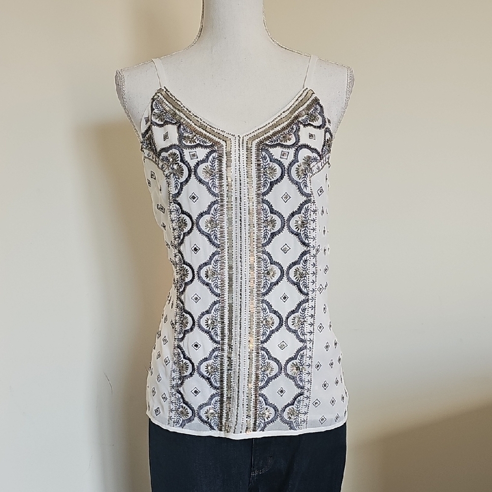 Elegant White and Silver Women's Top